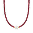 11.5-12.5mm Cultured Pearl and 75.00 ct. t.w. Ruby Bead Necklace with 14kt Yellow Gold