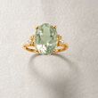 4.50 Carat Green Prasiolite Ring with Diamond Accents in 14kt Yellow Gold