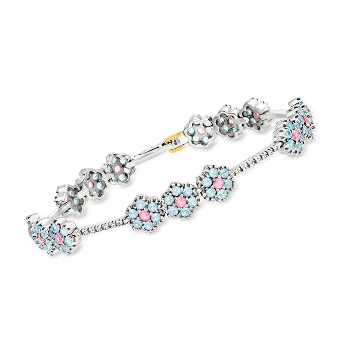 C. 1990 Vintage 4.28 ct. t.w. Multicolored Topaz and .35 ct. t.w. Diamond Flower Bracelet in 18kt White Gold