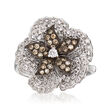 C. 1990 Vintage Piero Milano 1.18 ct. t.w. White and Cognac Diamond Flower Ring in 18kt White Gold