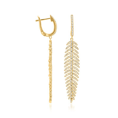 1.25 ct. t.w. Diamond Feather Drop Earrings in 14kt Yellow Gold