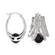 Black Onyx and .90 ct. t.w. White Topaz Hoop Earrings in Sterling Silver