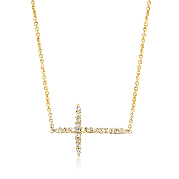 Roberto Coin .10 ct. t.w. Diamond Sideways Cross Necklace in 18kt Yellow Gold