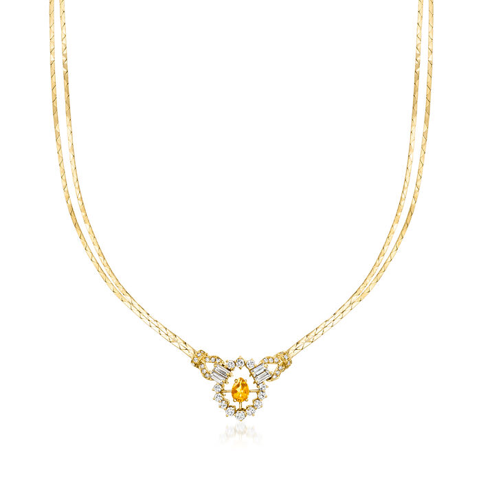 C. 1980 Vintage .65 Carat Citrine and 1.70 ct. t.w. Diamond Necklace in 14kt Yellow Gold