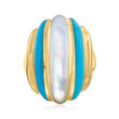 C. 1980 Vintage Mother-Of-Pearl and Turquoise Ring in 14kt Yellow Gold