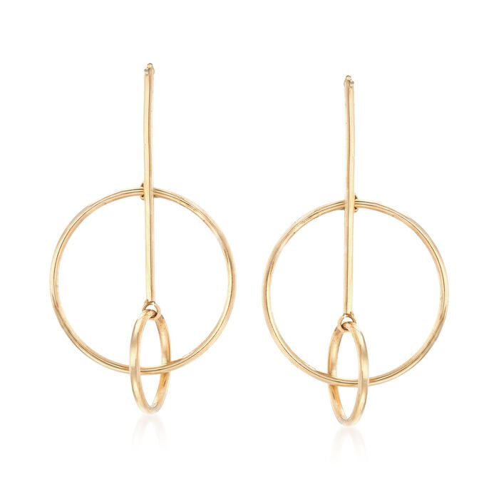 14kt Yellow Gold Linear Bar and Double Circle Drop Earrings