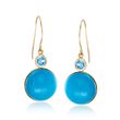 Turquoise and .50 ct. t.w. Blue Topaz Drop Earrings in 14kt Yellow Gold