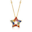 1.90 ct. t.w. Multicolored Sapphire and .38 ct. t.w. Diamond Star Necklace in 14kt Yellow Gold