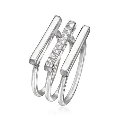 Italian Sterling Silver Jewelry Set: Three Textured and Polished Bar-Top Rings