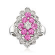 C. 1990 Vintage 1.40 ct. t.w. Pink Sapphire and .90 ct. t.w. Diamond Cocktail Ring in Platinum