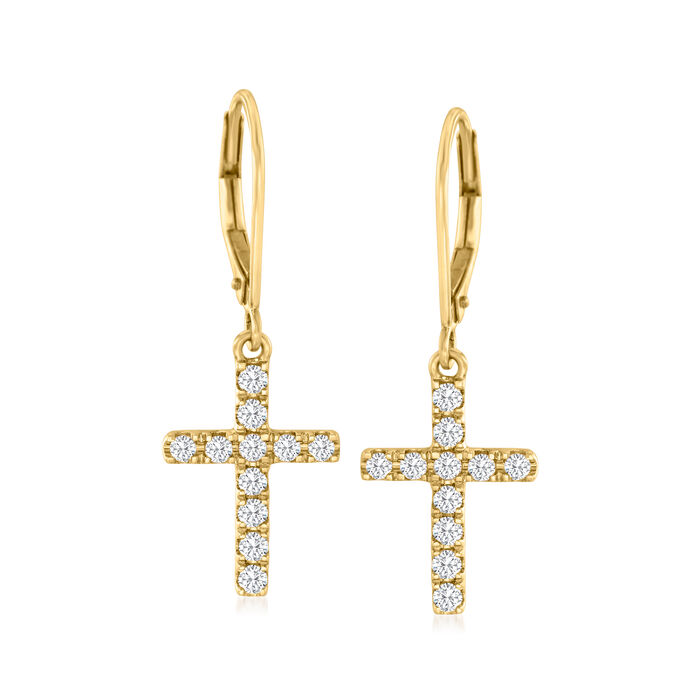 .55 ct. t.w. Diamond Cross Drop Earrings in 14kt Yellow Gold