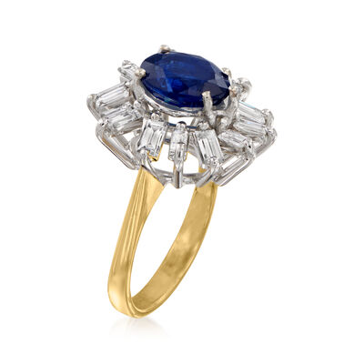 C. 1980 Vintage 1.85 Carat Sapphire and 1.65 ct. t.w. Diamond Ring in 14kt White and 18kt Yellow Gold