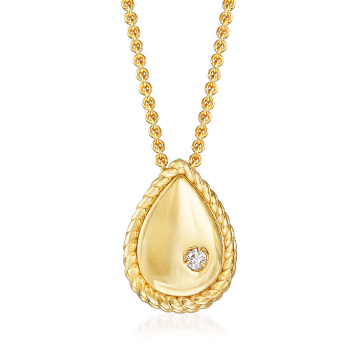 Phillip Gavriel &quot;Italian Cable&quot; 14kt Yellow Gold Teardrop Pendant Necklace with Diamond Accent