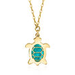 Italian Blue Mother-of-Pearl Turtle Necklace in 14kt Yellow Gold