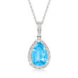 3.00 Carat Swiss Blue Topaz and .10 ct. t.w. Diamond Pendant Necklace in 14kt White Gold