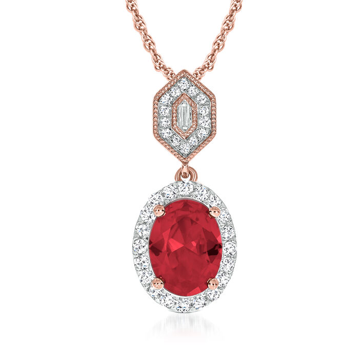 1.20 Carat Ruby and .17 ct. t.w. Diamond Pendant Necklace in 14kt Rose Gold