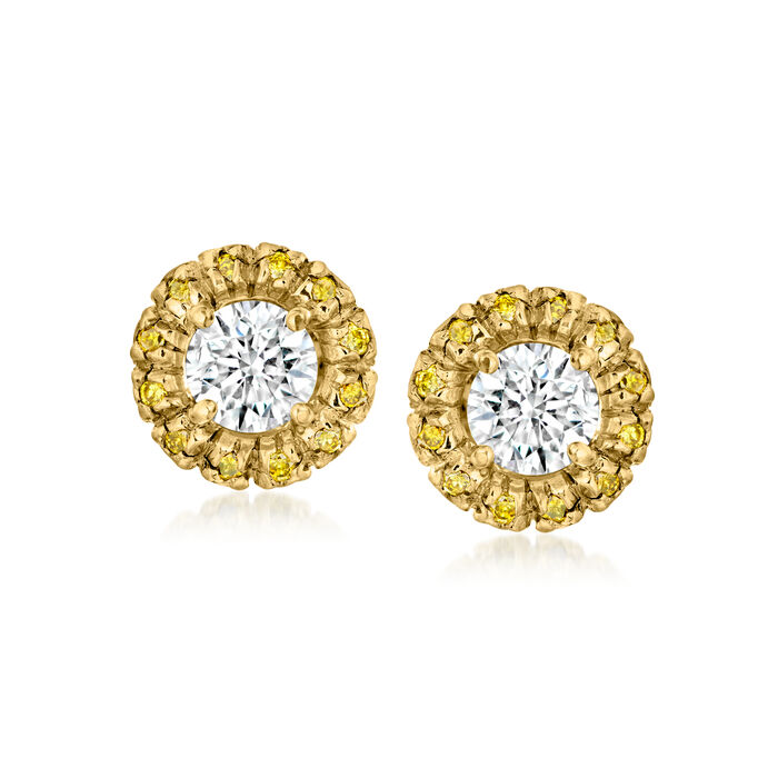 C. 1990 Vintage 1.04 ct. t.w. Yellow and White Diamond Earrings in 18kt Yellow Gold
