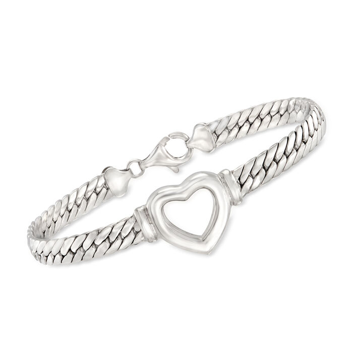 Sterling Silver Cuban-Link Heart Bracelet