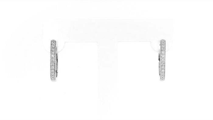 Sterling Silver Small Hoop Earrings with Diamond Accents