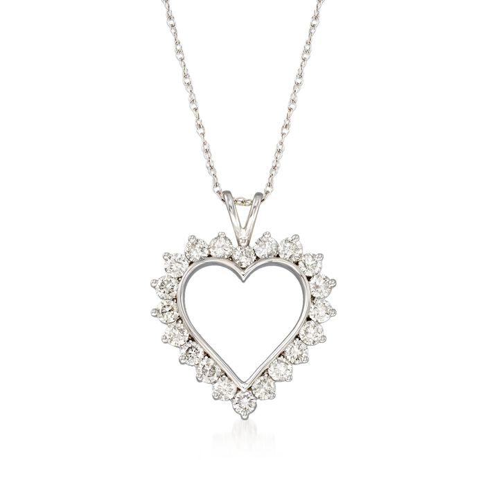 1.00 ct. t.w. Diamond Open-Space Heart Pendant Necklace in 14kt White Gold