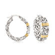 Sterling Silver and 14kt Yellow Gold Byzantine Station Hoop Earrings