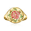 Italian Multicolored Enamel Rose Signet Ring in 14kt Yellow Gold