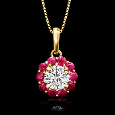.50 Carat Lab-Grown Diamond Pendant Necklace with .50 ct. t.w. Rubies in 14kt Yellow Gold