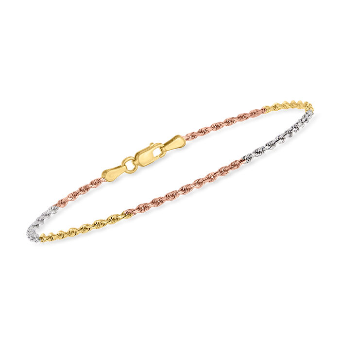 1.75mm 14kt Tri-Colored Gold Rope-Chain Bracelet