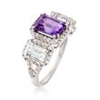2.20 Carat Amethyst and .90 ct. t.w. White Topaz Ring with Rock Crystal in Sterling Silver