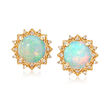 Opal and .21 ct. t.w. Diamond Earrings in 18kt Yellow Gold