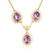 C. 1970 Vintage 22.65 ct. t.w. Amethyst and Seed Pearl Drop Necklace in 14kt Yellow Gold