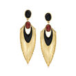 Black Agate and 1.60 ct. t.w. Garnet Art Deco-Inspired Drop Earrings with Black Enamel in 18kt Gold Over Sterling