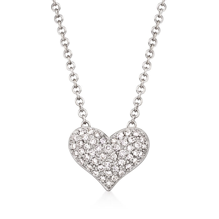 C. 1980 Vintage .25 ct. t.w. Diamond Pave Heart Pendant Necklace in 18kt White Gold