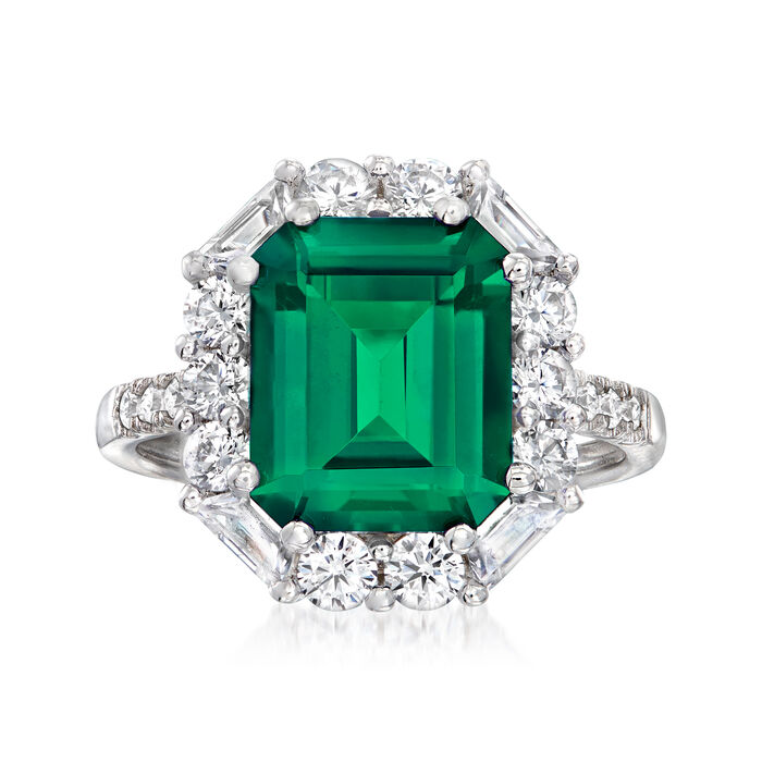 5.00 Carat Simulated Emerald Ring with 1.30 ct. t.w. CZs in Sterling Silver