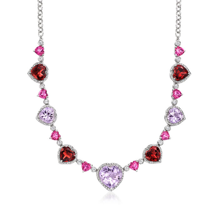 26.70 ct. t.w. Multi-Gemstone Heart Necklace in Sterling Silver