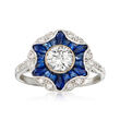 C. 2016 1.20 ct. t.w. Sapphire and .86 ct. t.w. Diamond Burst Ring in 18kt White Gold