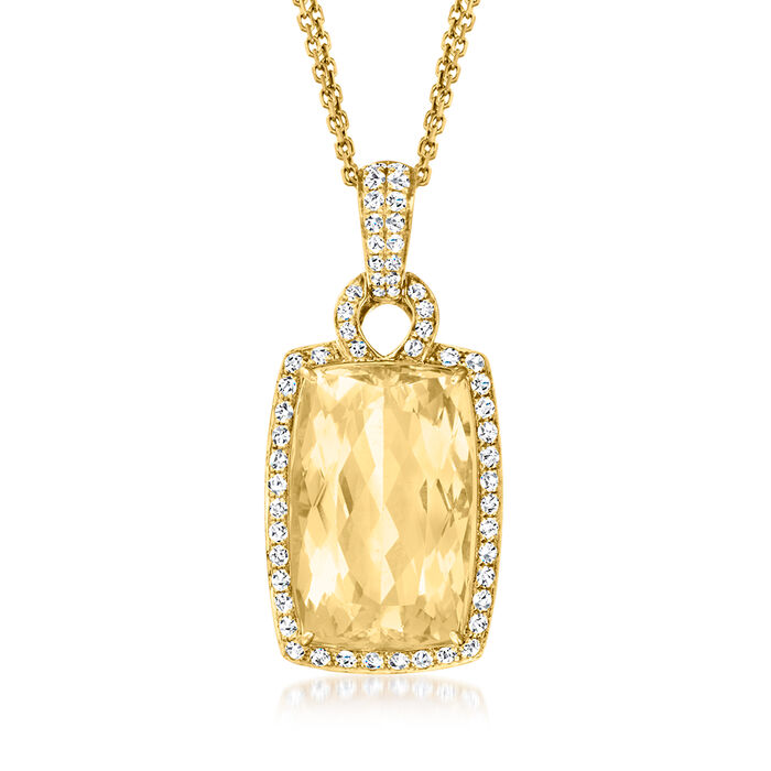 C. 1990 Vintage 19.00 Carat Yellow Beryl and 1.15 ct. t.w. Diamond Pendant Necklace in 18kt Yellow Gold