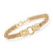 14kt Yellow Gold Double Panther Head Byzantine Bracelet with Diamond Accents