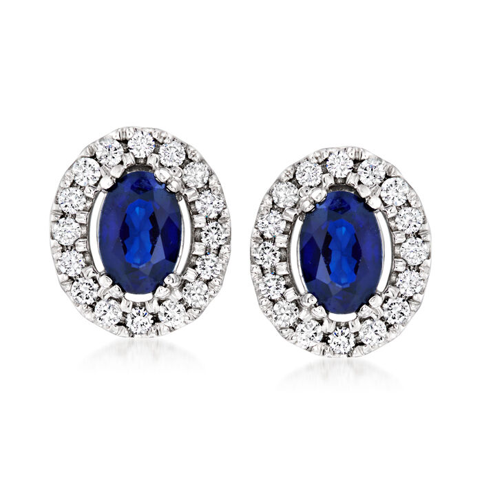 C. 1990 Vintage 1.10 ct. t.w. Sapphire and .50 ct. t.w. Diamond Earrings in 14kt White Gold