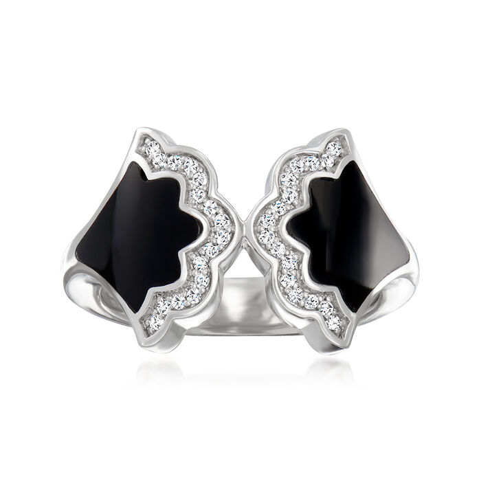 Belle Etoile &quot;Astoria&quot; Black Onyx Bypass Ring with .10 ct. t.w. CZs in Sterling Silver