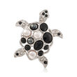 Italian 6-7mm Cultured Button Pearl and Multi-Stone Turtle Pin Pendant in Sterling Silver