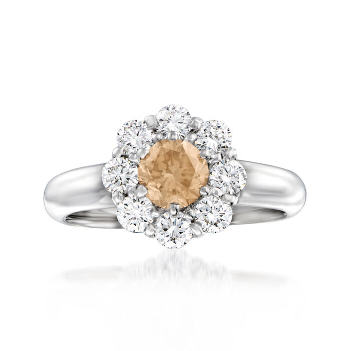 C. 1985 Vintage 1.35 ct. t.w. White and Brown Diamond Flower Ring in Platinum