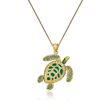 14kt Yellow Gold Sea Turtle Pendant Necklace with Green Enamel