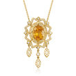 C. 2000 Vintage 8.00 Carat Citrine and 1.60 ct. t.w. Diamond Drop Pendant Necklace in 18kt Yellow Gold