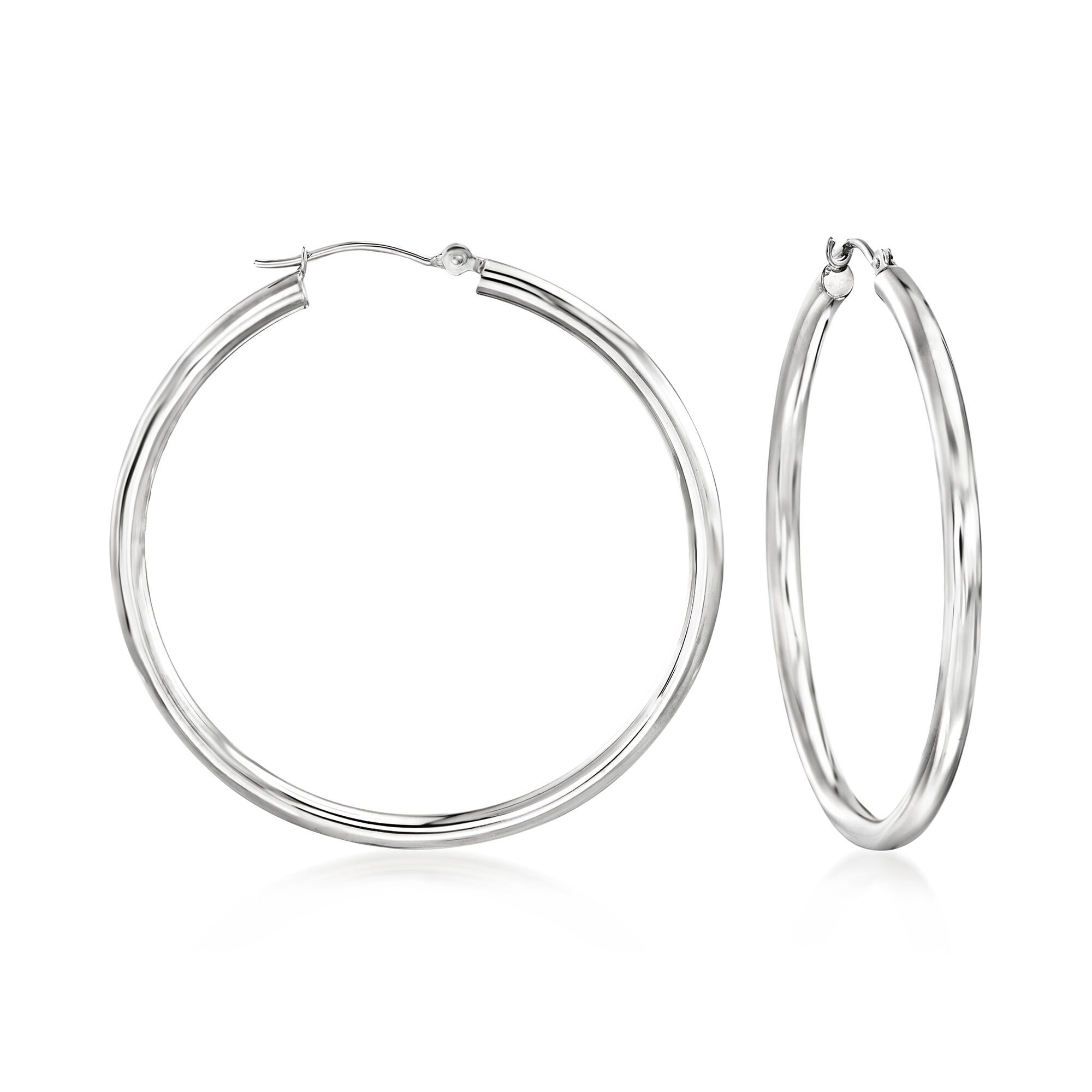14K Real White Gold 1.5mm Thickness Polished Endless Hoop Earrings 35mm 1 3/8" 