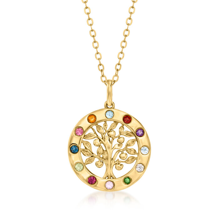 .52 ct. t.w. Multi-Gemstone Tree of Life Pendant Necklace in 18kt Gold Over Sterling