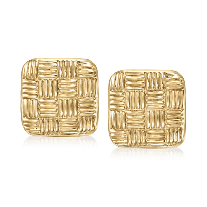 C. 1980 Vintage 14kt Yellow Gold Basketweave Puffed Square Earrings