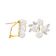 5.5-6mm Cultured Pearl Cluster Earrings with Diamond Accents in 14kt Yellow Gold