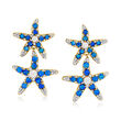 3-4mm Cultured Pearl and 2.5-3mm Black Opal Starfish Drop Earrings with 1.10 ct. t.w. White Topaz in 18kt Gold Over Sterling