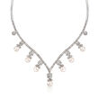 C. 1990 Vintage 8x8.5mm Cultured Pearl and 3.00 ct. t.w. Diamond V-Shaped Necklace in 18kt White Gold